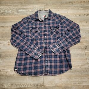 Desert Son Flag & Anthem Western Flannel Pearl Snap Shirt Mens Size Medium